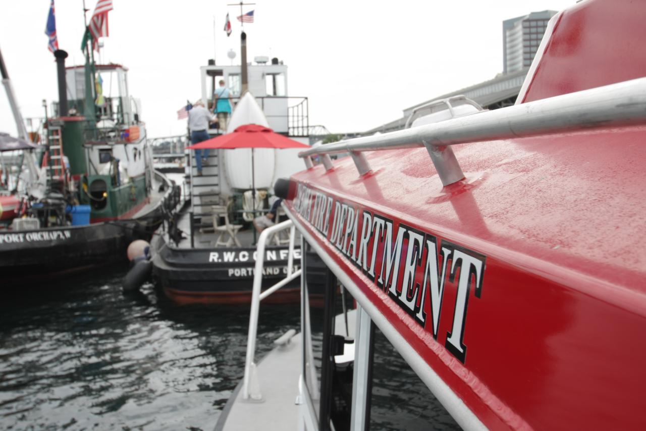 Rail of the fireboat Destiny, in Tacoma.jpg