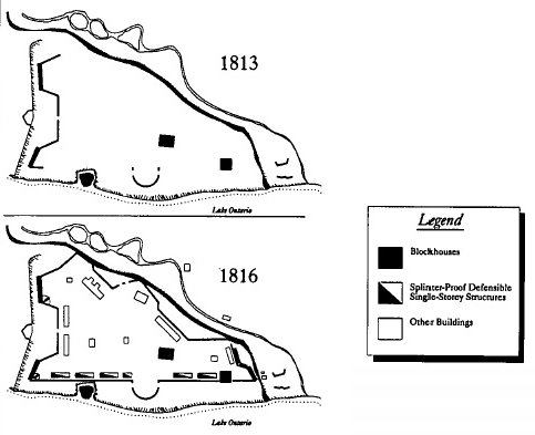 Fort York in 1813, after the American attack, and in 1816.jpg