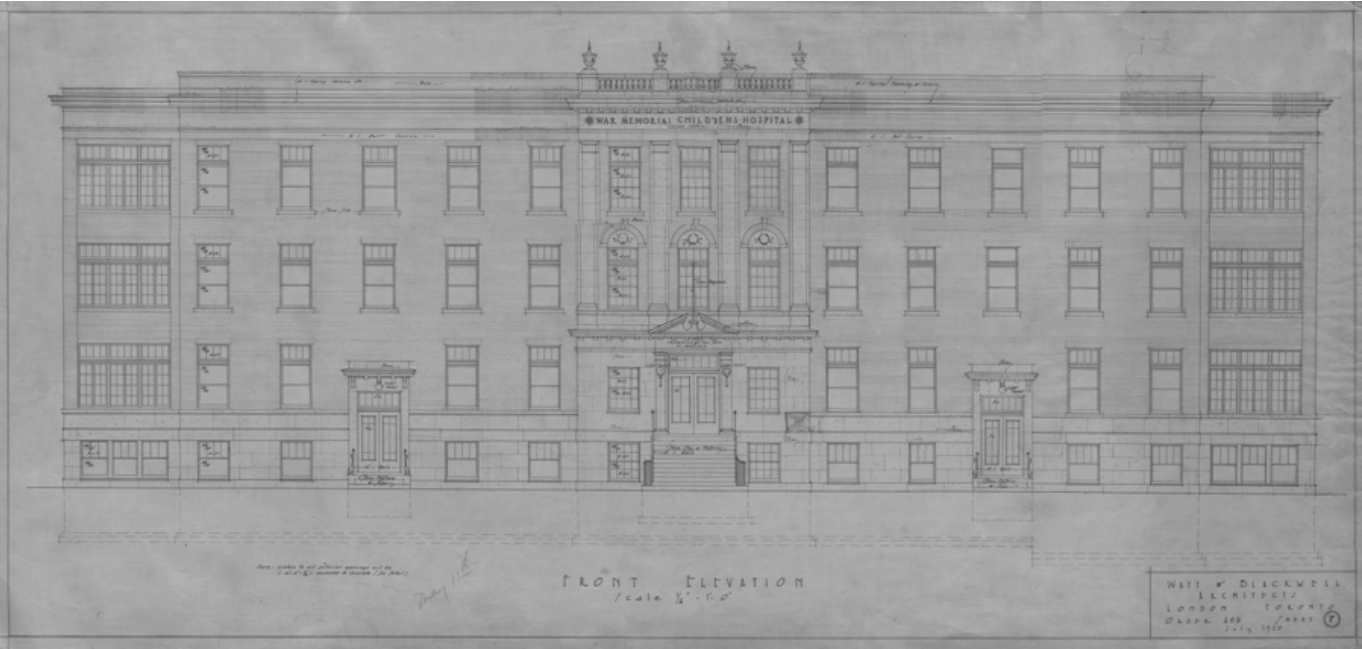 Front elevation of the War Memorial Children’s Hospital, London, Ontario.png